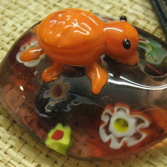 Murano Glass Turtle & Flowers Pendant Necklace - Picture 16 of 16